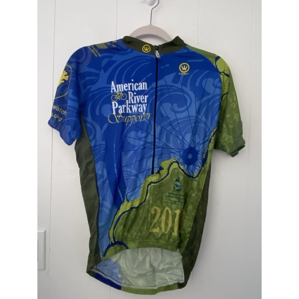 Canari Mens Small Short sleeve Cycling Jersey Blue Green American River New